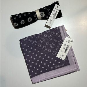 NWT Madewell Set of 2 Cotton Bandana Scarves - Black & Smoky Grape